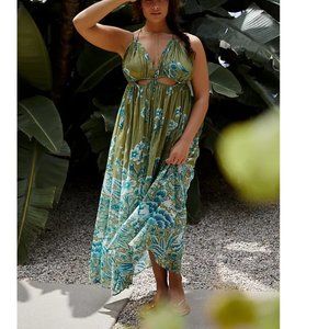 Anthropologie Cutout Maxi Dress Green - Medium Petite MP